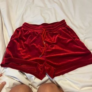 Red velour shorts